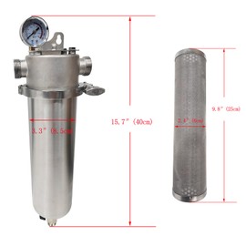 INTSUPERMAI 10Inch Corrosion-resistant Stainless Steel Filter 1Inch NPT High Flow Front Filter for Whole House Water Purification 8000L/H