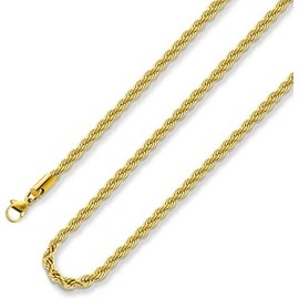 metaltree98 Stainless Steel Gold Plated 3mm Twist Rope Chain 16 Inch Necklaces for Mens Women (3 mm 16 inch, Gold Tone)