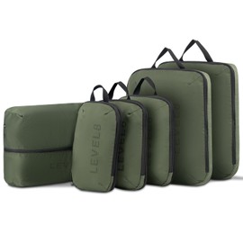 LEVEL8 Compression Packing Cubes 6pcs Travel Organiser Luggage Set for Suitcase, for Home Storage,Travel Accessories Packing Cubes Travel Bag in 4 Sizes with Toiletry bag, Shoe Bag, Laundry Bag Green