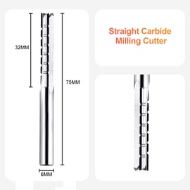 SpeTool 3 Flutes Straight Carbide Tungsten Carbide Tip Router Bit 6mm Shank Diameter 32mm Cutting Length Carving CNC Trimming Slot Chip Breaker Plywood End Mill for Woodworking