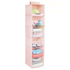 mDesign Fabric Hanging Storage - Nursery Organiser with 6 Compartments and Polka Dots - Storage System for Clothes, Accessories, Shoes - Made of Synthetic Fibre - Pink/White