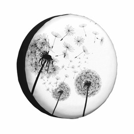 MIYASANG Dandelion Tire Covers for Trailers Fluffy Dandelion with Flying Seeds Black White Abstract RV Spare Tire Cover Weatherproof Universal Wheel Protectors Fit Camper Travel (17 inch)