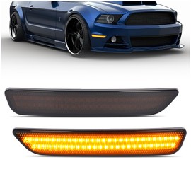 HECASA Front LED Side Marker Light Compatible with 2010-2014 Ford Mustang Base GT Shelby GT500 Boss 302 Replacement for FO2551144 FO2550144 AR3Z15A201A AR3Z15A201B Smoke Lens Front Amber 2 Pcs