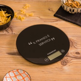 KASANOVA 1 digital kitchen scale, round black lettering, ABS plastic, glass, electronic components, blacks