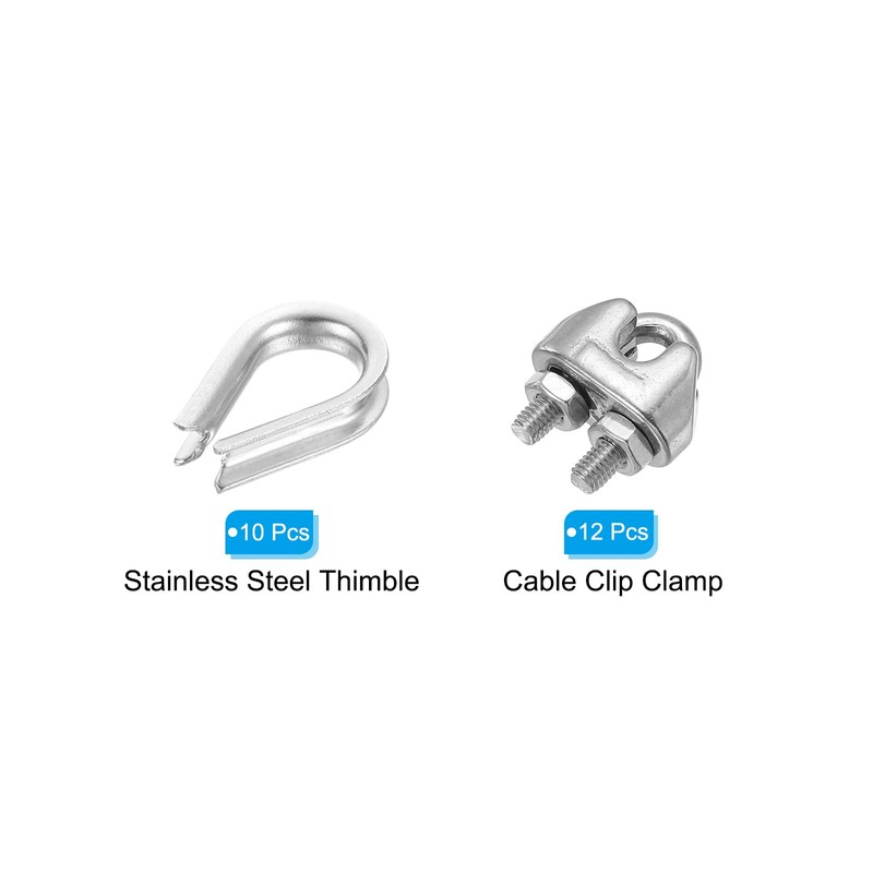 PATIKIL Wire Rope Accessory Set, 304 Stainless Steel 12 Pcs