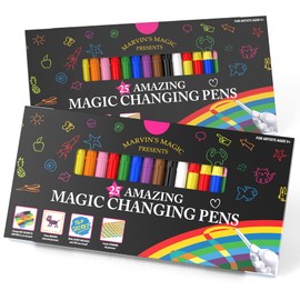 Marvin's Magic - Amazing Magic Pens - Colour Changing Magic Colouring Pens Set - Create 3D Lettering or Write Secret Messages - Magical Art Supplies - x2 25 Magical Coloured Pens