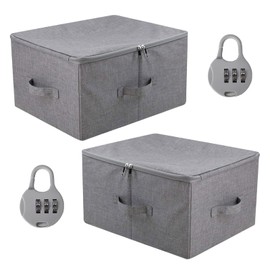 2 x Lockable Storage Box with Combination Lock, Foldable Fabric Box with Lid for Clothes, Toys, Robust Organiser Box, Dust and Waterproof, Ideal for Home and Moving (30 x 20 x 18 cm)