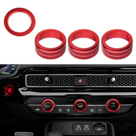 CKE 4pcs Compatible with Honda Civic 2025 2024 2023 2022 for Accord CR-V HR-V 2025 2024 2023 Accessories Car Center Console Cover AC Knob Engine Start Cover Rings -Red