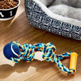 Chomp & Tug Buddy Rope Toy for Dogs – 15" Braided Rope with Handle and Tennis Ball, Tug of War Toy for Moderate Chewers, Durable Dog for Interactive Play. (Pack of 1)