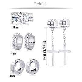 Ofeiyaa 12 Pairs Magnetic Stud Earrings Stainless Steel Non Pierced Earrings Punk CZ Hoop Dangle Hinged Feather Clip on Magnet Earring Set for Men Women Gold Silver Black