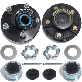 2 Sets Trailer Hub Kit 5 Bolt 4.5 L44649 Brearing and 1.25" I D Grease Seal,Trailer Axle Kit for 2000 lb 5 Lug Pre-Installed and Lubricated Trailer Hub Fits 1-1/16" Straight Spindle with Cap and Plug
