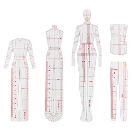 POFET Fashion Illustration Rulers, Fashion Sketching Templates Ruler, Fashion Sketching Ruler Sewing Humanoid Patterns Design, Clothing Measuring French Curve Rulers