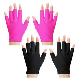 2 Pairs UV Gloves for Gel Nail Lamp, UPF Fingerless UV Protection Gloves for Manicures, Nail Art, Outdoor Activities, Black and Pink