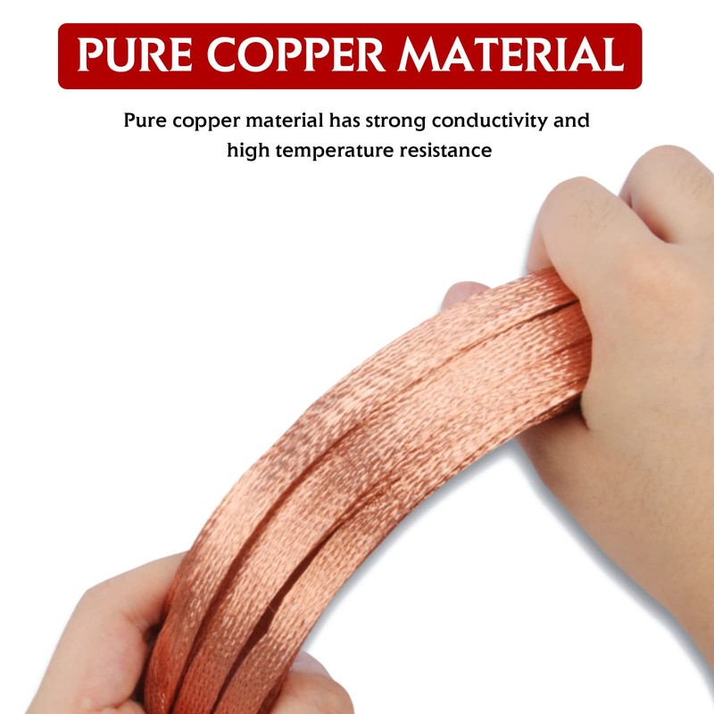 BuyUneed Braided Ground Straps Copper Automotive Grounding Wire Connection 1/4"