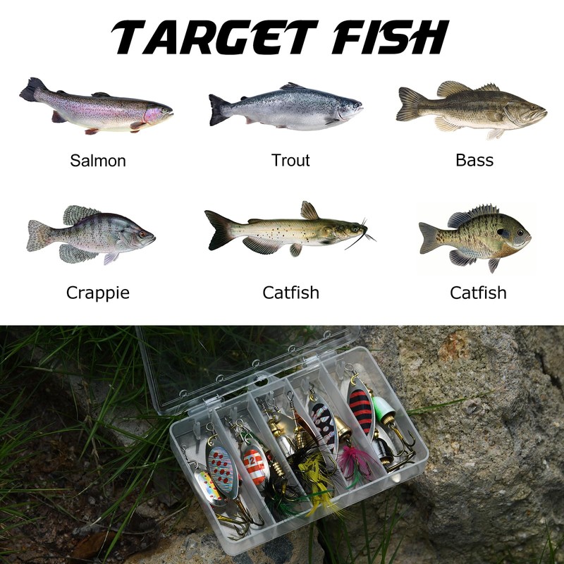 Goture 10 Pieces Fishing Lures Hard Metal Spinner Lures Spinner