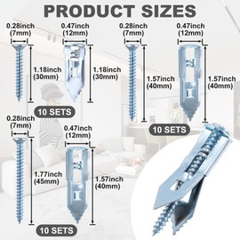 PAGOW 60 Pcs Self-Drilling Anchors, 3 Sizes Anchors and Screws for Heavy Duty, Metal Screw Anchors Kit, No Drill and Holes in Wall (1.18''+1.57''+1.77'', Silver)