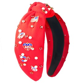 Meekest Red Headband Olympic Themed Accessories 4th of July Headband Fourth of July USA Head Band Knotted Headband Patriotic American Flag for Women - Red