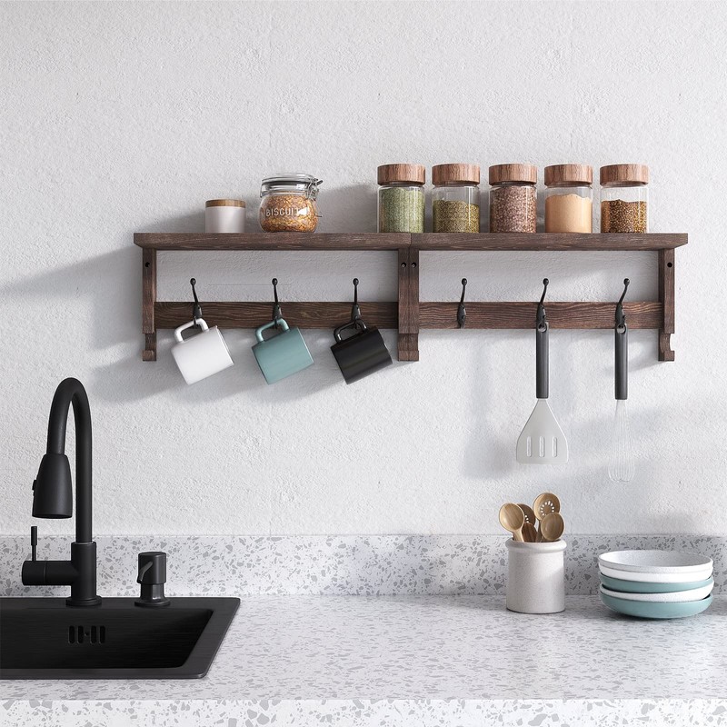 VERTORGAN Coat Hooks, Wood Rack Wall-Mounted, 31.5 Inch Entryway Shelf