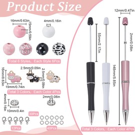 SUNNYCLUE DIY 12 Sets Beaded Pens Kit Plastic Beadable Pens Cow Assorted Bead Pens Wood Bead Rhinestone Spacer Beads Ballpoint Beaded Pens for Teachers Students Nurses Gifts Office School Craft
