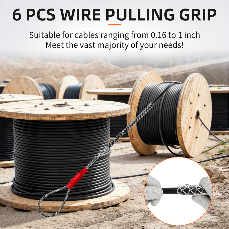 6 Pack Wire Mesh Cable Pulling Grips, Fit 0.16-0.98 in