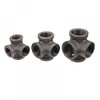 4 Way Pipe Fitting Malleable Iron Black Side Outlet Tee