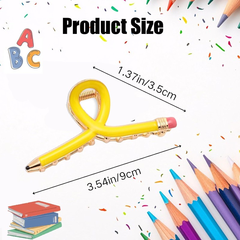 Back to School Yellow Pencil Hair Clips - Alloy Metal