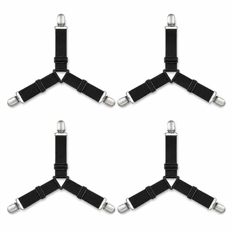 Adjustable Crisscross Bed Sheet Holder Straps with 12 Clips, Black