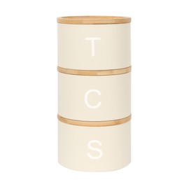 Harbour Housewares Stackable Tea Coffee Sugar Canisters with Bamboo Lids - Cream - Stacking 3pc Tea Coffee and Sugar Canisters Set Airtight Kitchen Organiser Food Storage Jars