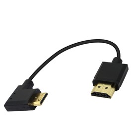 PNGKNYOCN Mini HDMI to HDMI Cable 15 cm 90 Degree High Speed 4K Mini HDMI Male to HDMI Male Short Cable Supports Ethernet, 3D, Audio Return (Black Left)