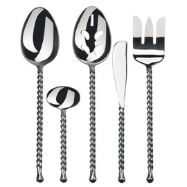 Gourmet Settings 5-Pieces Hostess Silverware Silver Tear Collection Polished Metal Flatware Serving Set, Stainless Steel Kitchen Utensils Knife/Fork/Spoons, Dishwasher Safe