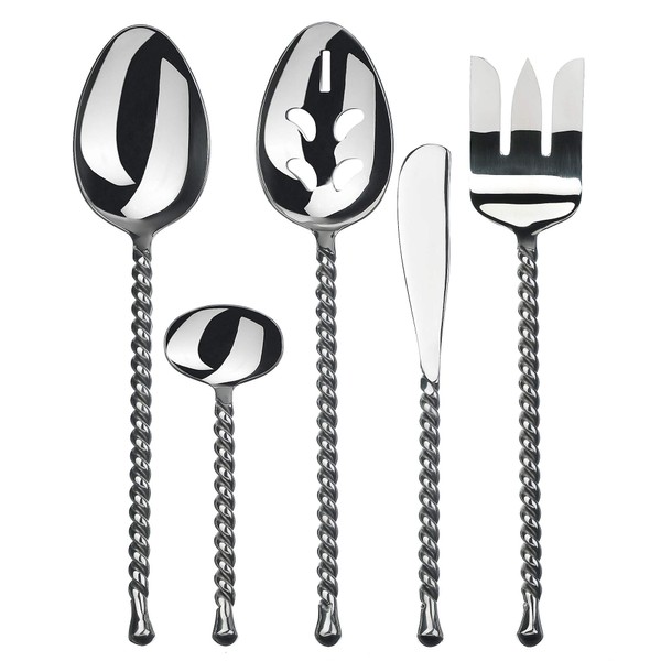 Gourmet Settings 5-Pieces Hostess Silverware Silver Tear Collection Polished Metal