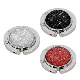 TANOSII Foldable Purse Hook Floding Handbag Hanger Bling Rhinestone Bag Holder for Table Desk 3 PCS Black White Red