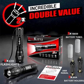 REHKITTZ Torch, Torches Led Super Bright 2000 Lumen (2 Pack), Adjustable Focus Torch with 5 Lighting Modes, Aluminium Alloy Camping Torch, Pocket Size Flashlight, Led Torch for Emergency, Camping