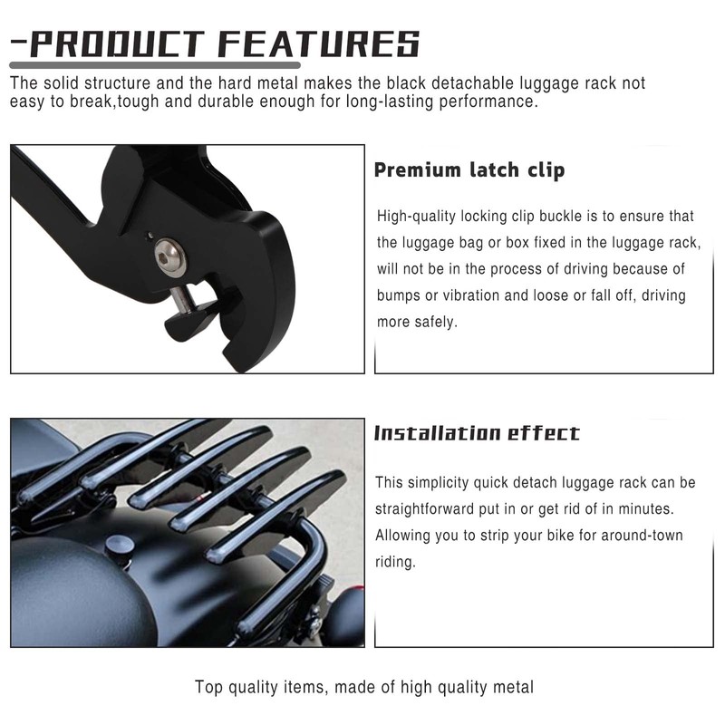 DREAMIZER Gloss Black Detachable Stealth Luggage Rack Compatible for Harley