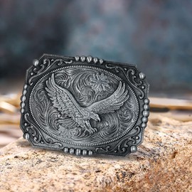 Btilasif Eagle Belt Buckle for Men, Western Texas Rodeo Cowboy Flying Bald Eagle Belt Buckles for Women