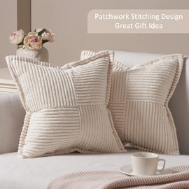 Topfinel Set of 2 Cushion Covers, 40 x 40 cm, Beige Corduroy Cushion Covers, Decorative Cushion Cover, Sofa Cushion, Couch Cushion, Decorative Cushion Cover with Hidden Zip
