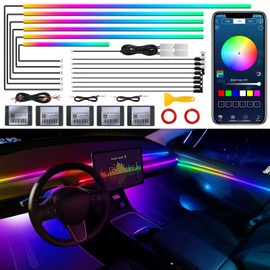 Dreamcolor Acrylic Interior Car LED Strip Light with Wireless APP, RGB 18 in 1 with 175 inches 593 LEDs Fiber Optic Strip Lights for Car, Dynamic Chasing Music Sync Neon Car Ambient Lighting Kits