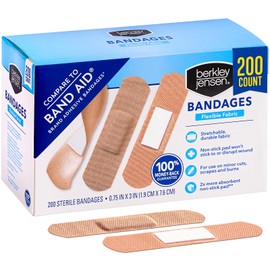 Berkley Jensen Flexible Fabric Adhesive Bandages for Wound Care & First Aid, 200 Count