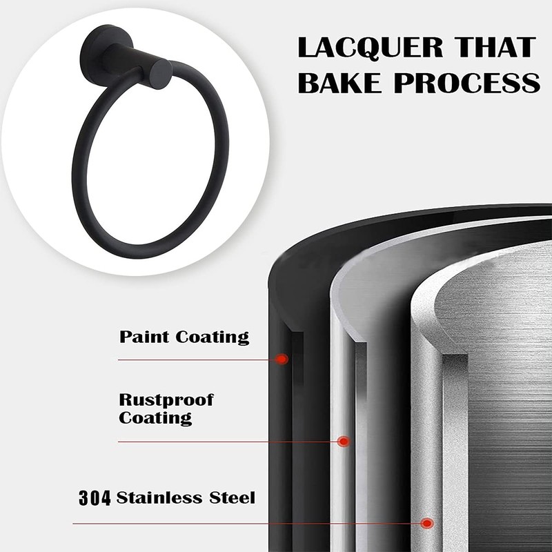 Towel Holder, Black Frosted Wall-Mounted Towel Ring in 304 Stainless