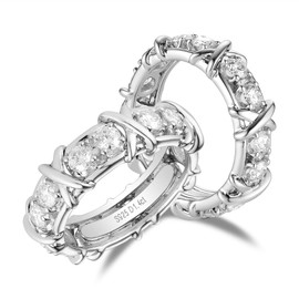 DovEggs 1.4CTW Total GHI 3mm Cut Moissanite Lab Created Diamond Engagement Ring Full Eternity Wedding Band Sterling Silver for Women with 5.4mm Width(8.5)