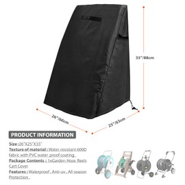 GEHENG Garden Hose Reel Cover, 420D Oxford Polyester Coated Tarp, 100% Waterproof, All Weather Use, for:Klz,Suncast,OB and More,Black.25.9" x24.8" x 34.6".