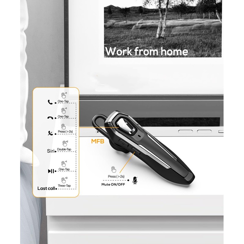 BEVCEFCC Bluetooth Earpiece Handsfree 30Hrs Talking Time Wireless Headset Bluetooth