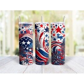 Patriotic 20oz Insulated Tumbler - Red, White & Blue Stars and Stripes Design - Double Wall Vacuum Sealed Stainless Steel - Keeps Drinks Hot or Cold