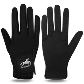 FINGER TEN Women's Horse Riding Gloves Stretchable Equestrian Horseback Youth Girls Anti Slip Breathable Lightweight Perfect for Biking Cycling (Black, M)