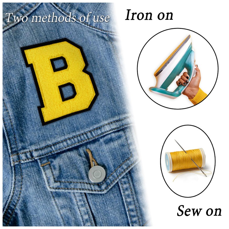 Single 4.5" Yellow Chenille Iron-On Patch – Easy Application for