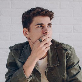 JewelryWe Seals of The Seven Archangels Rings Men's Stainless Steel Statement Band Talisman Ring Flat Top Signet Rings