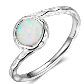 925 Sterling Silver Fire Opal Wedding Engagement Classical Solitaire Ring (Silver-Twisted, 10)