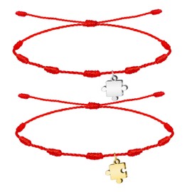 Cotigo Red 7 Knot Bracelet for Couples - Bracelets for Couples Perfect Valentine's Day Gifts - Red Thread Bracelet, Lucky Charm and Protection (Puzzles - Silver and Gold), Stainless Steel