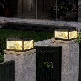 DAHGEO Outdoor Solar Post Light Modern Solar Column Lights Luxury LED Fence Deck Post Cap Light with IP65 Waterproof Pillar Lights Outdoor for Flat Surface Patio Garden Decoration Column Cap Light