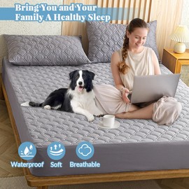 HIGHDI Mattress Protector Waterproof 120 x 200 cm, Grey Quilted Topper Mattress Topper, Washable, Breathable Mattress Cover (Stretchable to 27 cm)
